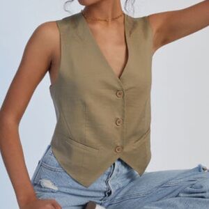 LA Hearts Fitted Suit Vest in Khaki